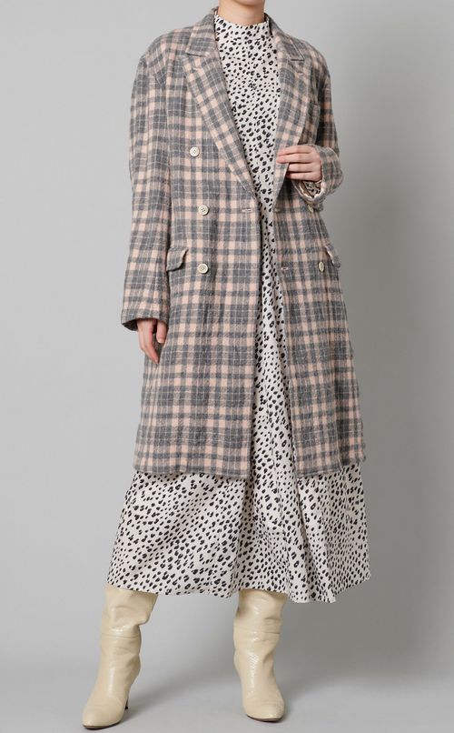 ウールチェックダブルコート