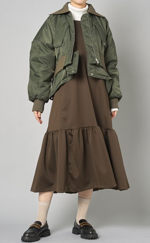 ジャージハイネックティアードワンピース