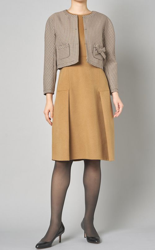 ウールグレンチェックノーカラージャケット