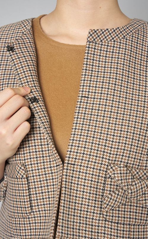 ウールグレンチェックノーカラージャケット