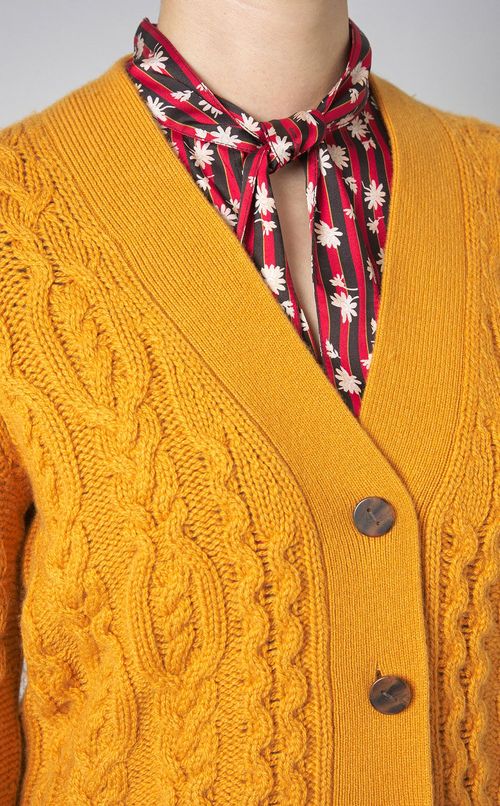 ウールケーブルVネックカーディガン