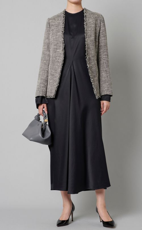 ツイードVネックノーカラージャケット