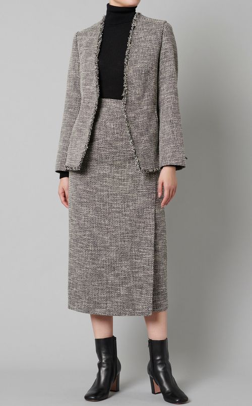 ツイードVネックノーカラージャケット