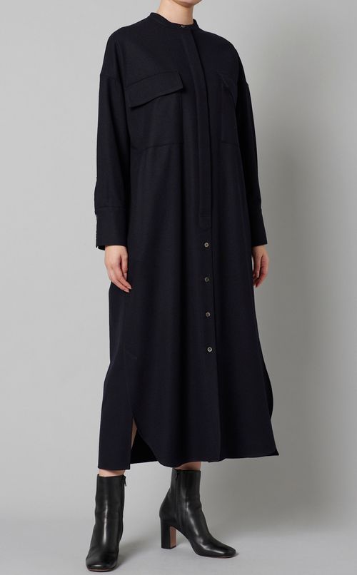 ウールスタンドネックシャツワンピース