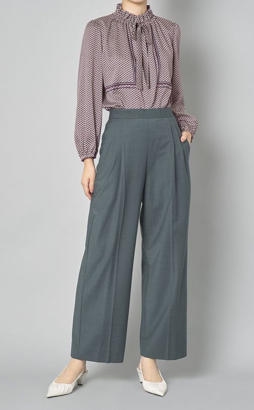 配色ラインプリントギャザーブラウス