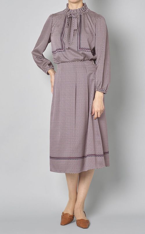 配色ラインプリントタックスカート