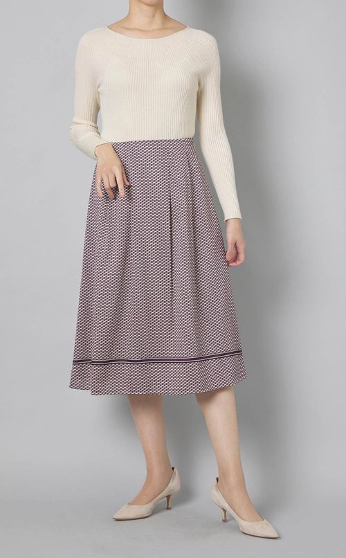 配色ラインプリントタックスカート