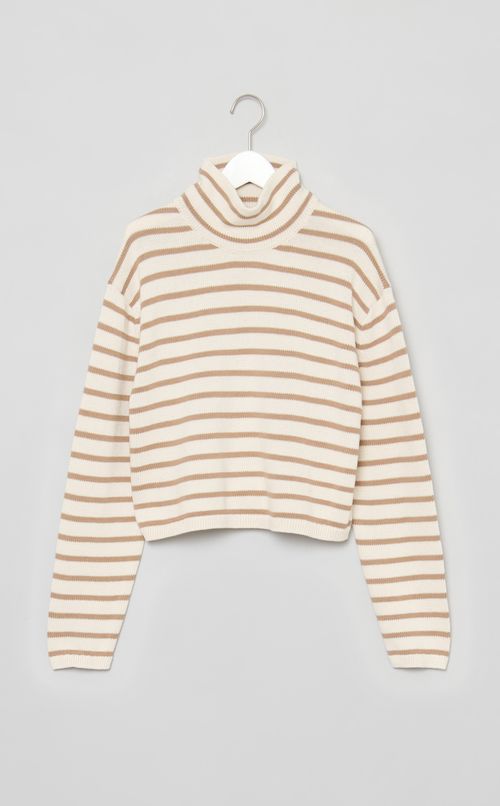 ボーダーハイネックニット