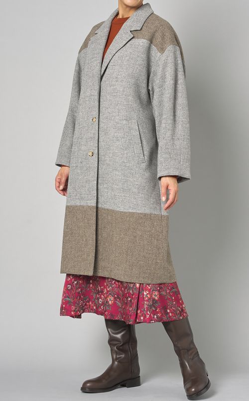 ツイード配色ウールロングコート