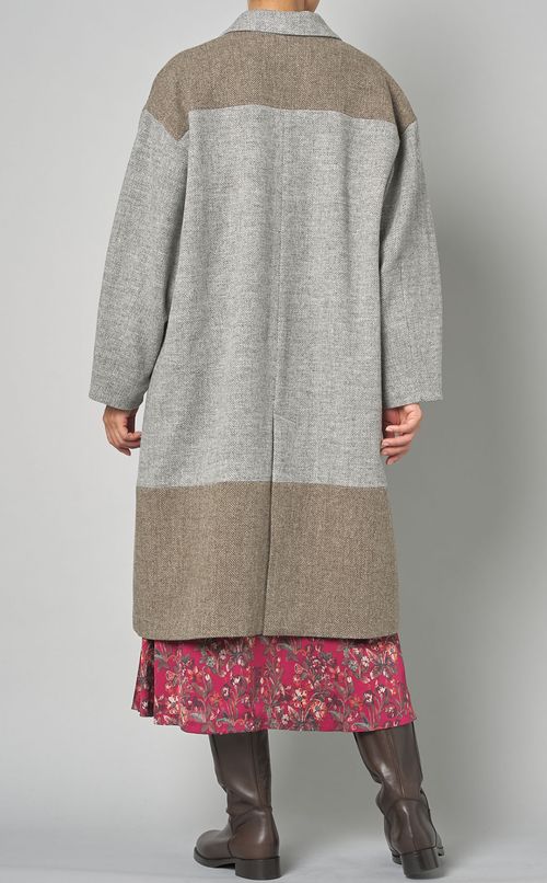 ツイード配色ウールロングコート