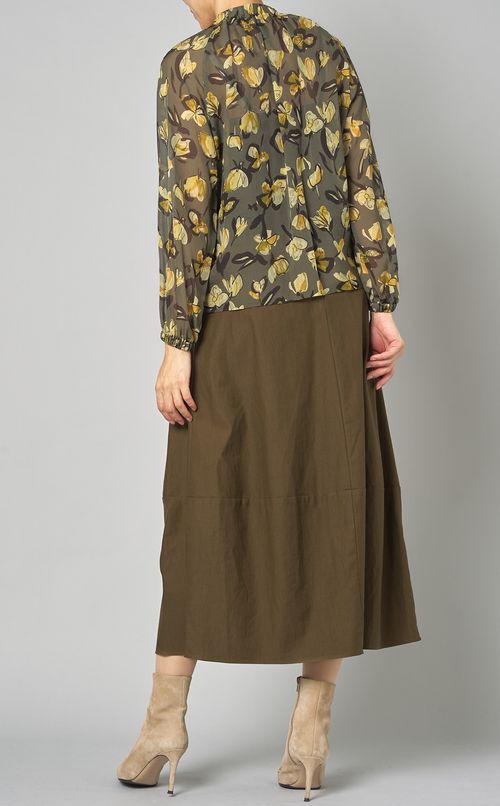 リーフプリントカフギャザーブラウス