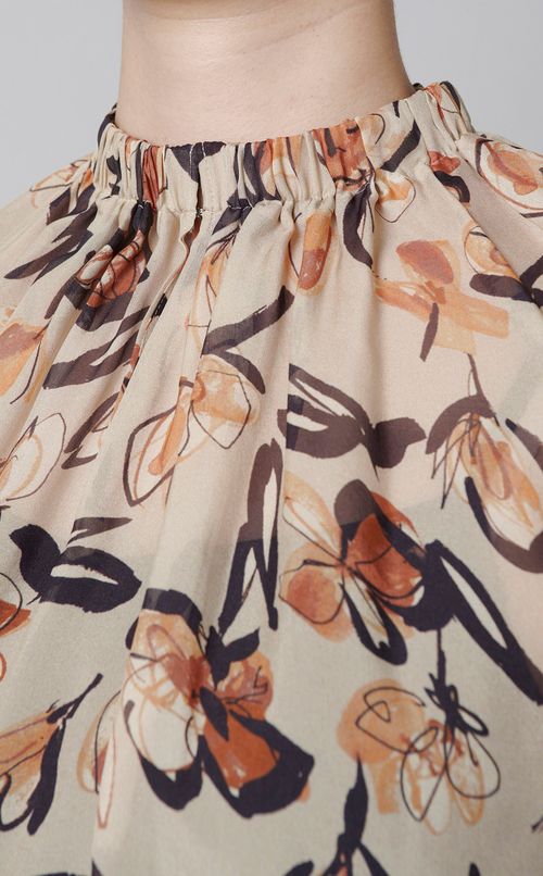 リーフプリントカフギャザーブラウス