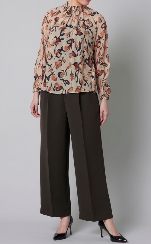 リーフプリントカフギャザーブラウス