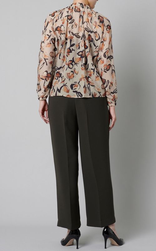 リーフプリントカフギャザーブラウス