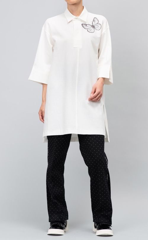 バタフライ刺繍スリットシャツ