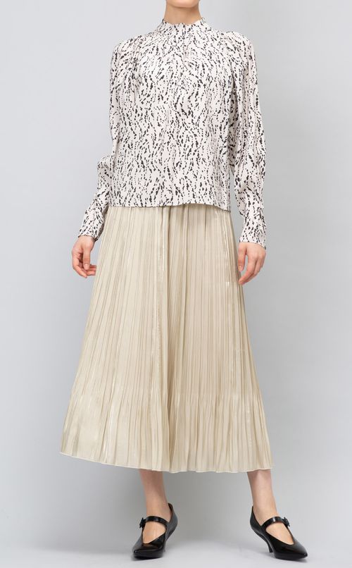 パフスリーブプリントギャザーブラウス