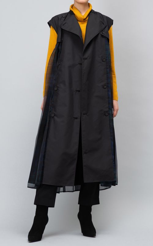 チェックオーガンジー切替トレンチワンピース