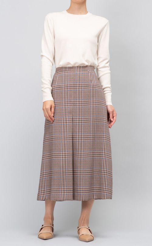 千鳥格子プリントタックスカート