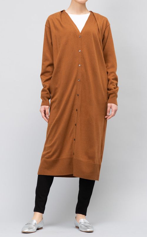 タックロングニットカーディガン