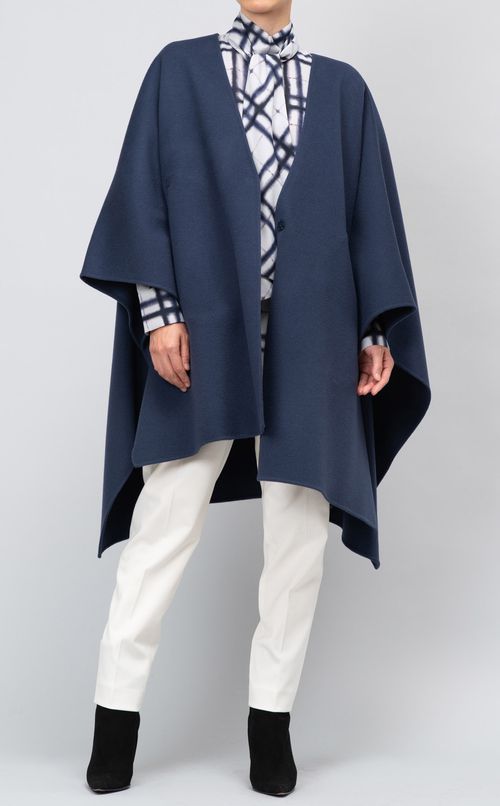 ベルト付ウール混ポンチョ