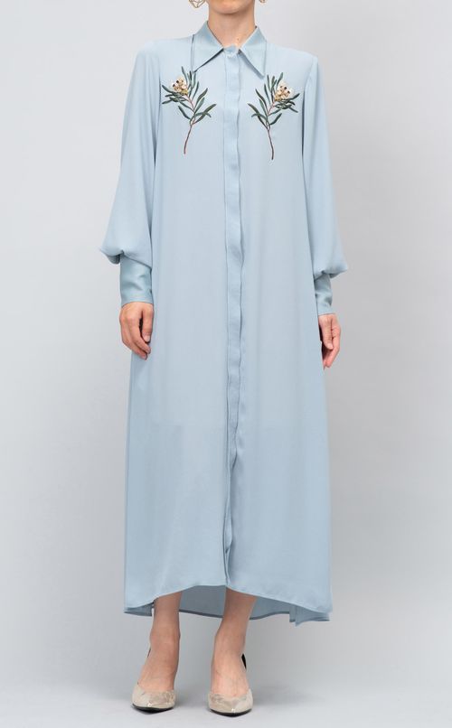 フラワー刺繍クレープシャツワンピース