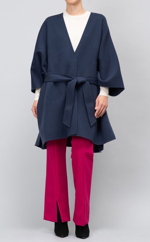 ベルト付ウール混ポンチョ