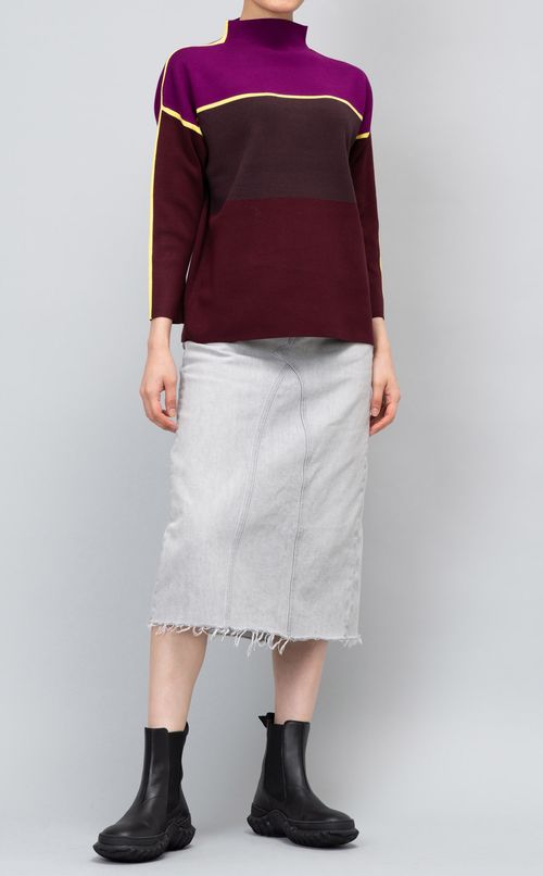 カラーブロックビスコースニット