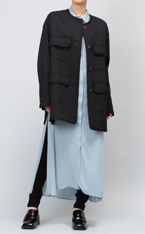 フラワー刺繍クレープシャツワンピース