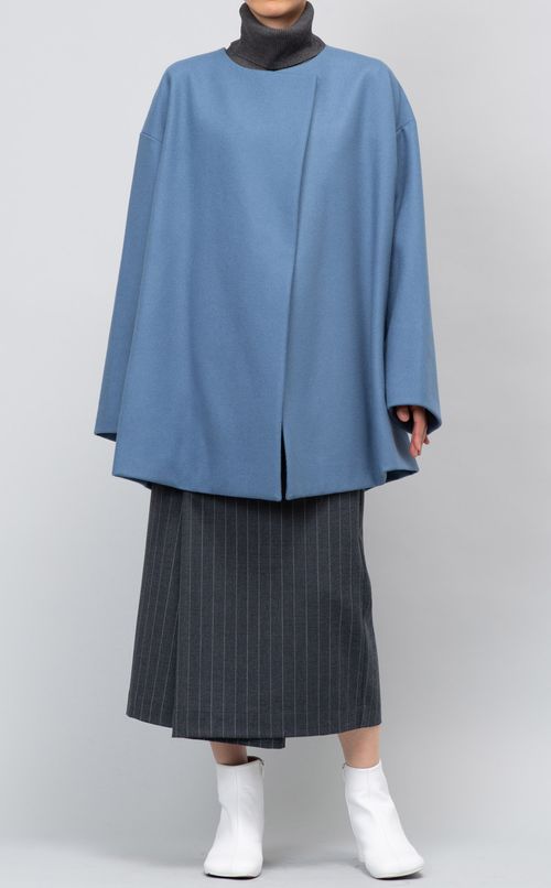 ウールノーカラーハーフコート