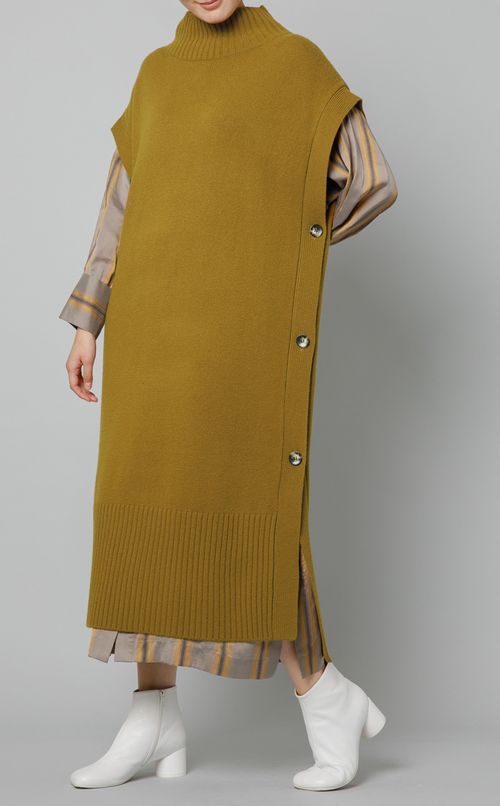 サイドボタンロングニットプルオーバー