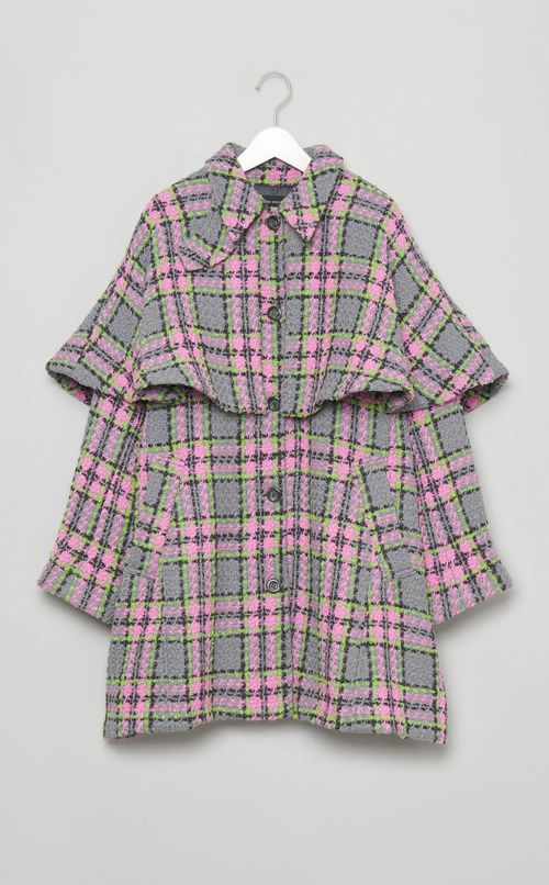 カラーチェック2wayケープコート