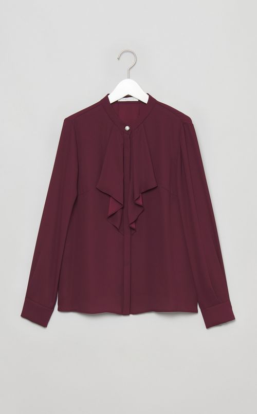 フロントラッフルパールボタンブラウス