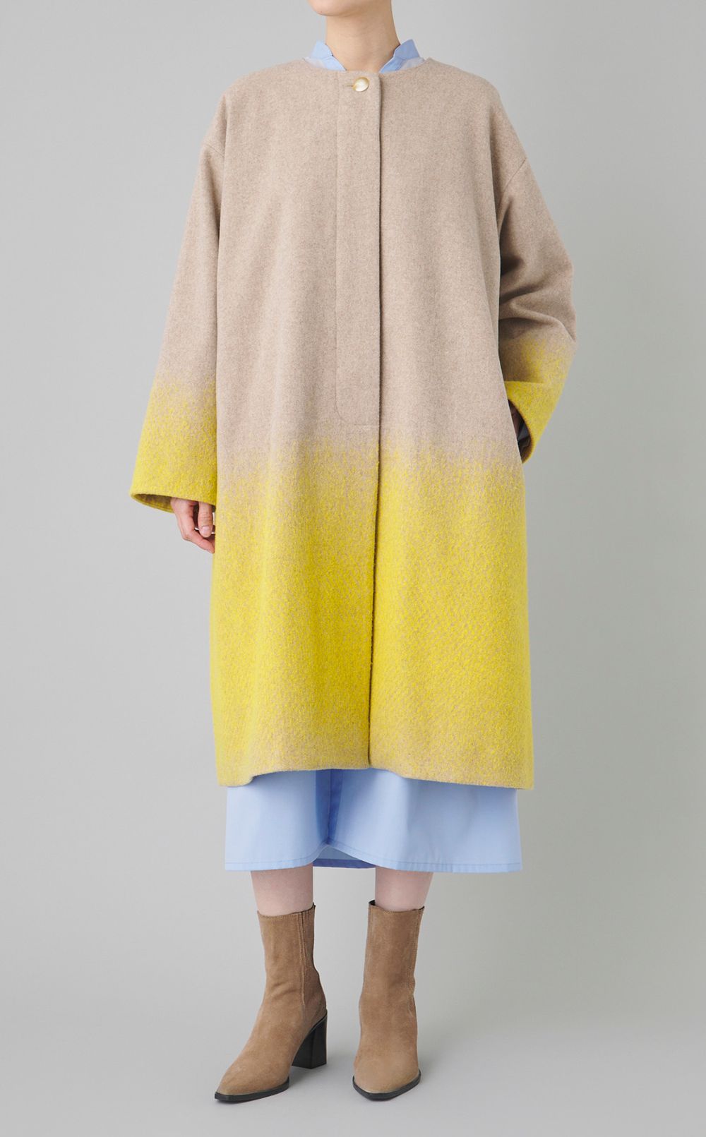 ラムウールノーカラーメルトンコート