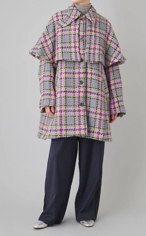 カラーチェック2wayケープコート