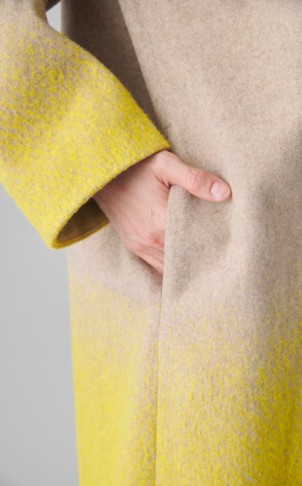 ラムウールノーカラーメルトンコート