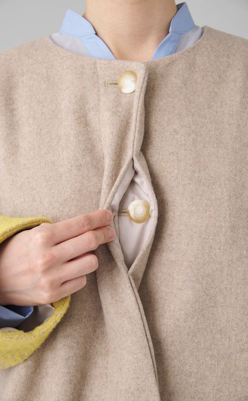 ラムウールノーカラーメルトンコート