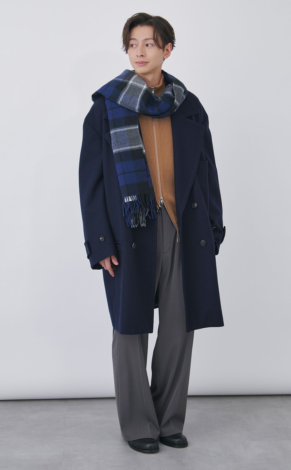 リブニットジップブルゾン