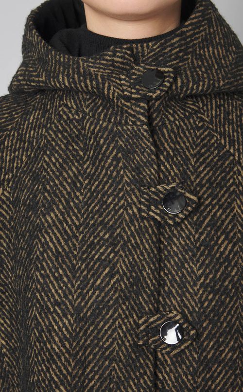 ヘリンボーンウールフーディコート