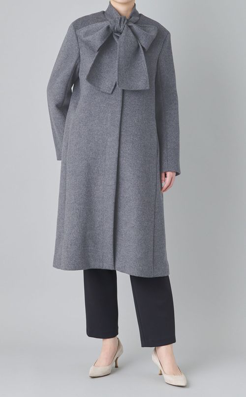 リボンストール付きノーカラーコート