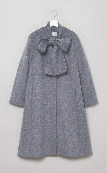 リボンストール付きノーカラーコート