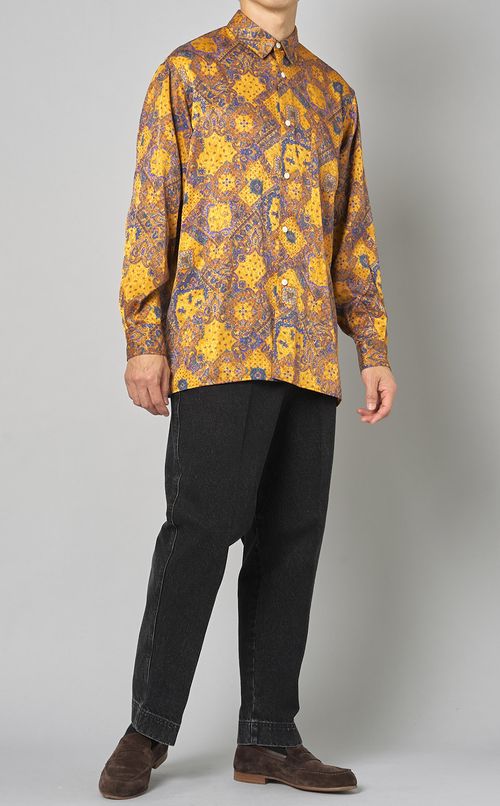 プリントジャガードスクエアヘムシャツ