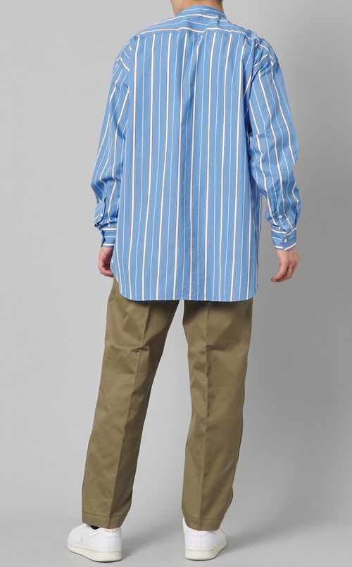 コットンストライプバンドカラーシャツ