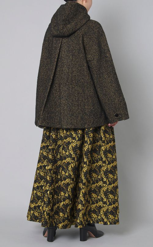 ヘリンボーンウールフーディコート