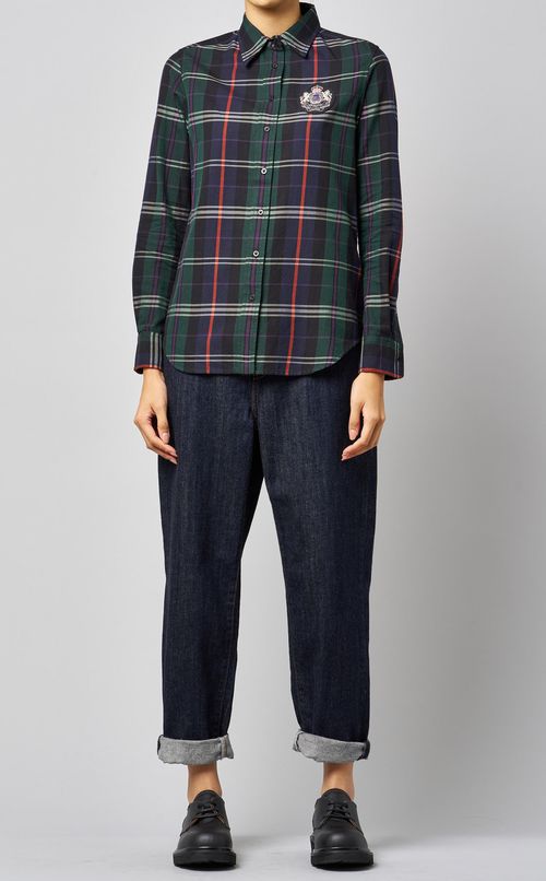 ワッペンチェック柄シャツ