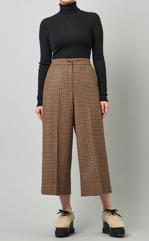 チェックワイドクロップドパンツ