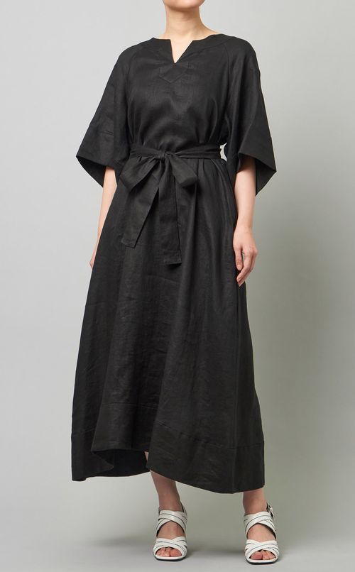 キーネックリネンワンピース