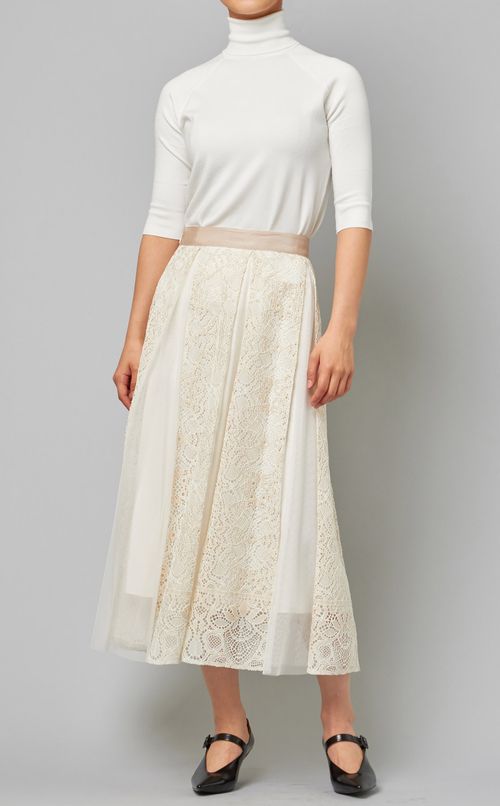 レース切替フレアスカート