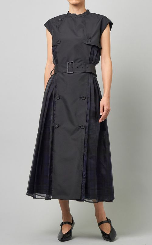 チェックオーガンジー切替トレンチワンピース