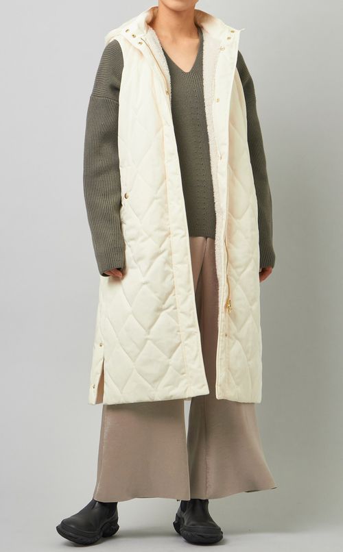 フード付キルトロングベスト