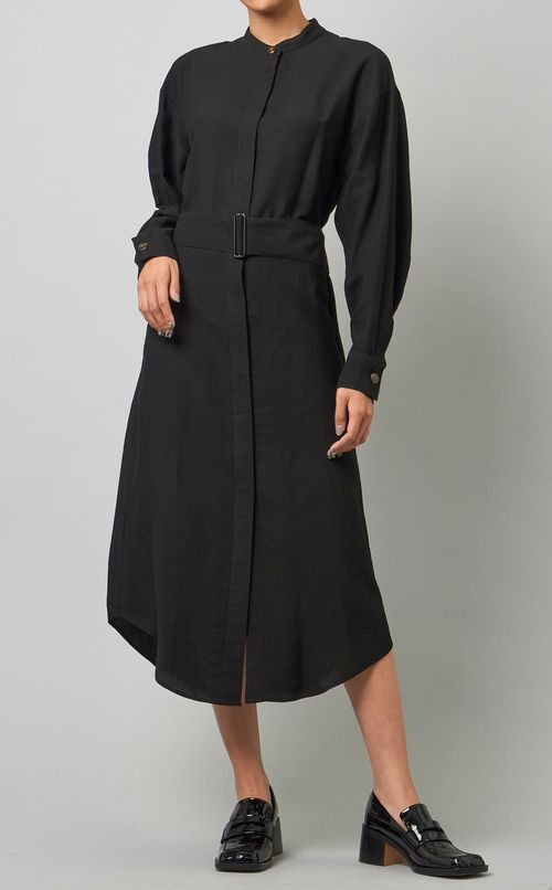 ベルト付バンドカラーワンピース